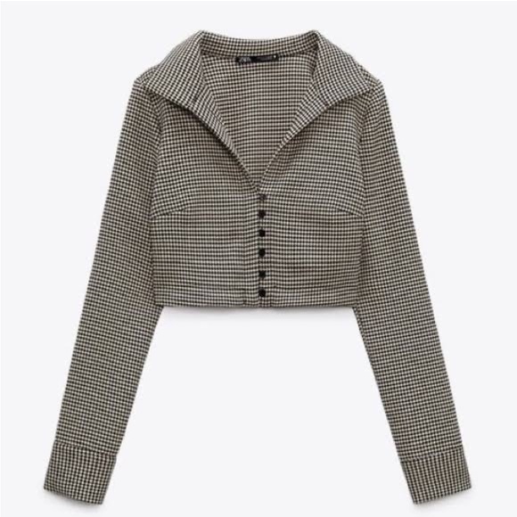 Zara Jackets & Blazers - Zara Cropped Houndstooth Blazer Jacket